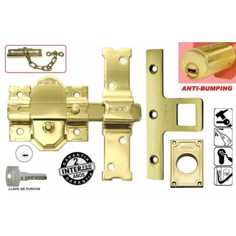 INTERFER CERROJO 31SA DORADO PUNTOS ANTIBUMPING C/CADENA LAVE/BOTON
