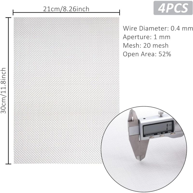 Grillage Acier Inoxydable Fin - Lot De 6 Feuilles 21x15 Cm, Maille 1 Mm Pour Protection Rongeurs Ou Filtration - 3