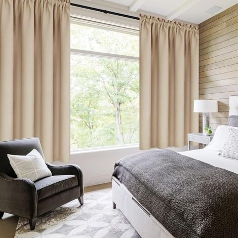 Lntyq Rideau occultant beige pour chambre à coucher, isolation par passe-tringle, rideaux à économie d'énergie, largeur 38 x longueur 45 pouces, 2 pièces