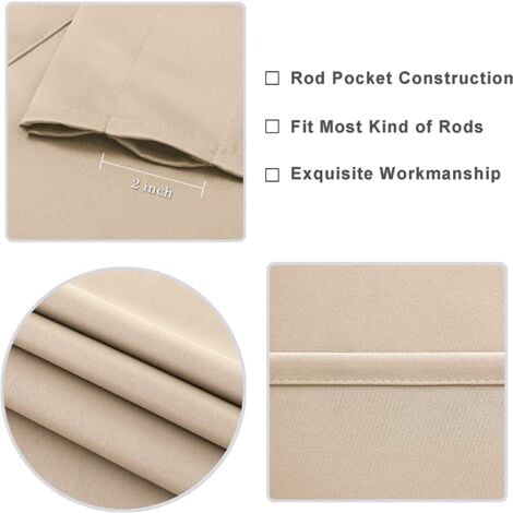 Lntyq Rideau occultant beige pour chambre à coucher, isolation par passe-tringle, rideaux à économie d'énergie, largeur 38 x longueur 45 pouces, 2 pièces