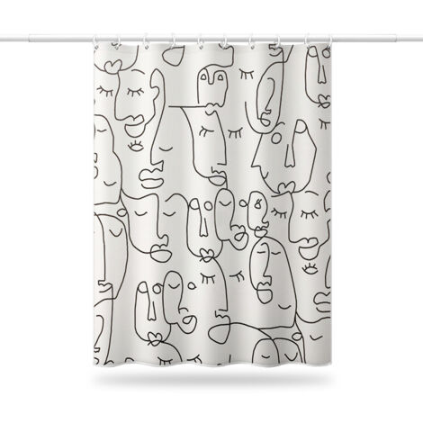 Rideau De Douche Abstrait 150x180 Cm - Design Lignes Noires Minimaliste - Imperméable En Polyester - Avec 10 Crochets Inclus