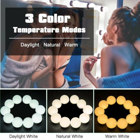 Lntyq Kit de lumière de miroir de maquillage à intensité variable, kit de lumière de miroir autocollant pour coiffeuse, lumière de maquillage à brancher pour miroir mural de salle de bain (ampoule uni