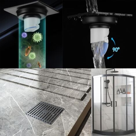 Lntyq Siphon de sol extérieur carré en acier inoxydable pour salle de bain, siphon anti-odeurs, siphon de sol avec couvercle de crépine amovible, 10 x 10 cm