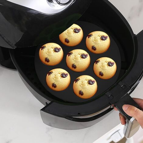 Lntyq 2 Pièces Moule Muffin Air Fryer, Moule à Muffin, Moule Silicone Muffin, Moule Muffins Silicone pour Air Fryer pour 7 Muffins et Gâteaux, pour Gâteaux, Muffin Tasses, Dessert, Pâtisseries,17.8CM