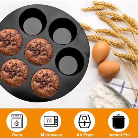 Lntyq 2 Pièces Moule Muffin Air Fryer, Moule à Muffin, Moule Silicone Muffin, Moule Muffins Silicone pour Air Fryer pour 7 Muffins et Gâteaux, pour Gâteaux, Muffin Tasses, Dessert, Pâtisseries,17.8CM