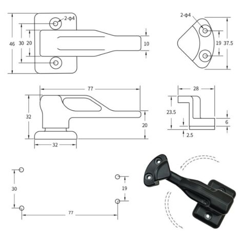 Loquet Pivotant Pour Caravane/Camping-Car - Support De Porte Noir Avec Vis
