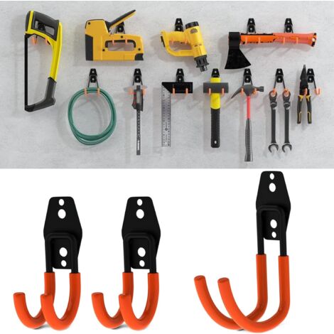 QWORK 8 Pièces Crochets Muraux Garage Robustes - Rangement Outils, Vélos, Échelles - Charge 35kg