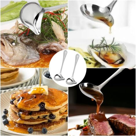 2 Cuillères à Sauce En Inox Avec Bec Verseur - Dorée Et Argentée, 20 Cm - Pour Vinaigrettes, Soupes, Sauces Précises - 8