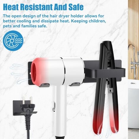 Support Seche Cheveux Compatible Avec Dyson, Porte Seche Cheveux Mural, Support Seche Cheveux Avec Rangement Des Câbles, Convient Pour 3 Embouts, En Alliage D'aluminium