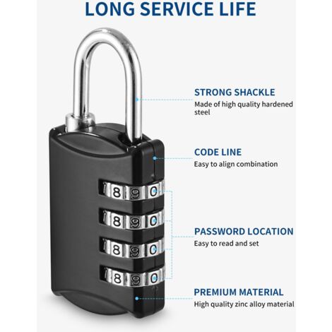 Lot De 4 Cadenas à Code 4 Chiffres – Antirouille, En Alliage De Zinc, Noir/argent/bleu/marron JIANTA