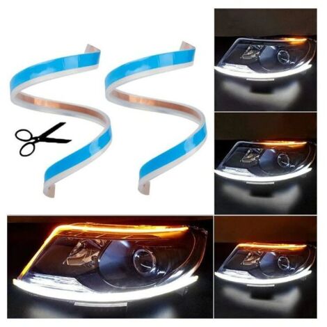 Bande de lumière LED Flexible de 60cm, Bande de Tube de de Phare à LED lumière Ultra Mince Tube Souple de Voiture Tube LED Bande de Feux