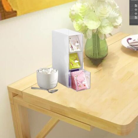 Boîte à Thé 3 Tiroirs Transparent PRITOK - Organisateur Cuisine & Coiffeuse Pour Sachets Thé, Dosettes Café, Sucre - Rangement Pratique 23x17x8 Cm