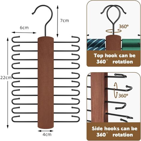 Support Ceinture Bois 12 Fentes - Rangement Rotatif 360° Pour Ceintures, Cravates Et Foulards - Multifonction