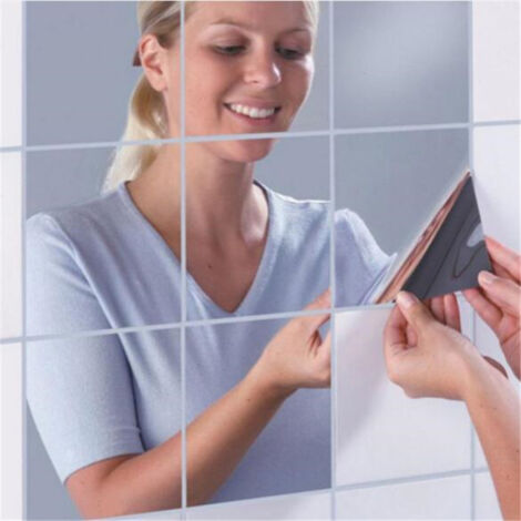 Lntyq Lot de 10 Feuilles de miroirs Auto-adhésifs épaissi pour Carreaux de Miroir adhésifs muraux  Transparent pour Salle de Bain, Chambre, Porte, etc（1515cm）