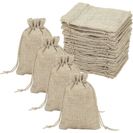 Lot De 20 Sachets En Lin/jute - 13x18 Cm - Avec Cordon De Serrage - Réutilisables - Pour Emballage Cadeaux, Bijoux, Fêtes (mariage, Anniversaire)