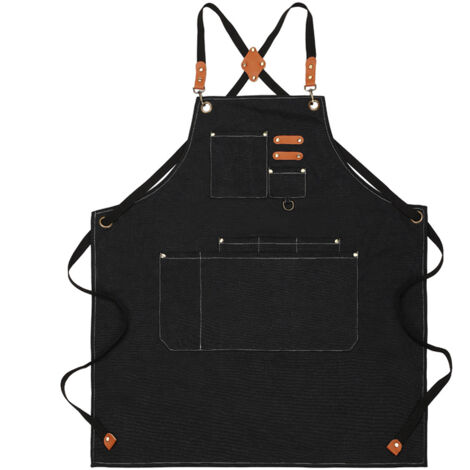 Tablier De Travail Chef Robustes Sertay - Toile Gris 75x68x23 Cm Avec Poches Et Bretelles Réglables