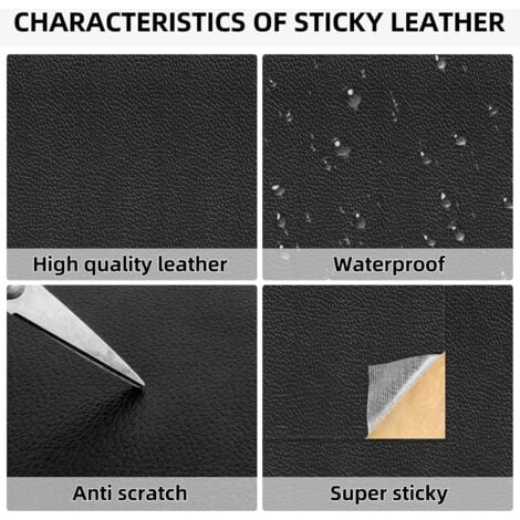 Lntyq 5 Pièce Kit Reparation Cuir, 30 x 20 CM Patch Réparation Cuir, Patch Réparation Cuir, Cuir Autocollant Rouleau, Cuir Patch Kit, Rouleau Adhesif Cuir pour les Voitures et les Canapés (Noir)