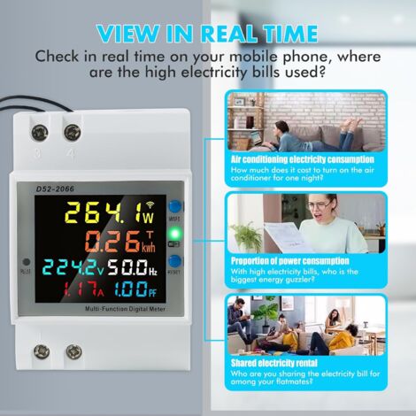 DEWIN 6 in 1 WiFi Smart Electricity Meter DIN Rail Energy Meter AC40