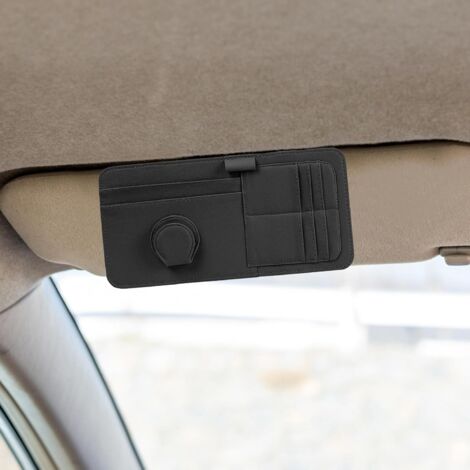 EIYVPRA Organisateur De Pare-soleil De Voiture - Sac De Rangement En Cuir - Pour Cartes - Licence D'enregistrement - Stylo - Lunettes - Document Avec Compartiments De Rangement Pour Lunettes De Soleil