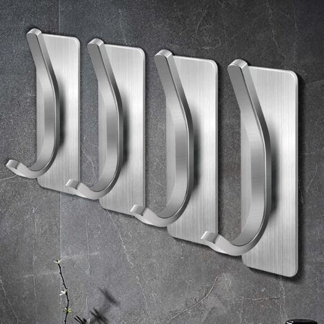 Lntyq 4 Pièces Crochets Auto-adhésifs, Crochet Adhesif Mural, Serviette Crochet Robe Acier Inoxydable Pour Cuisine Salle De Bain Bureau Placard Argent 86359457