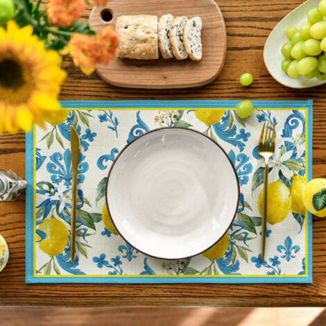 Lot de 4 Set de Table Lavable Citron Polyester Imperméable Anti-salissure et Résistant à la ChaleurJaune pour Cuisine Table à Manger 32x45cm