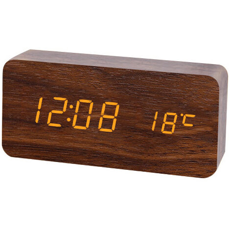 Réveil Bois LED - Horloge Digitale Aspect Bois - Réveil Matin Tactile