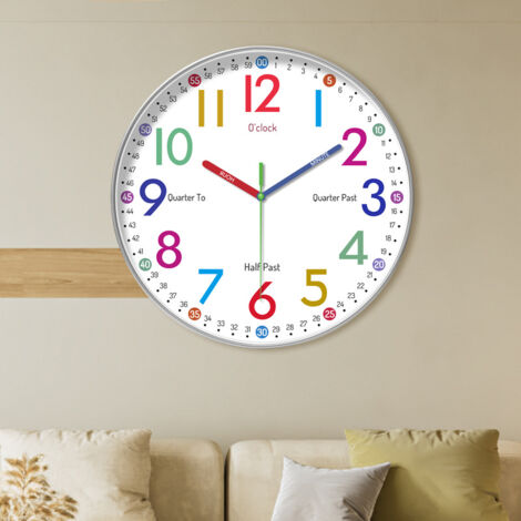 VINILITE Horloge Murale Enfant 30cm - Design Moderne Coloré Avec Mouvement Silencieux à Quartz