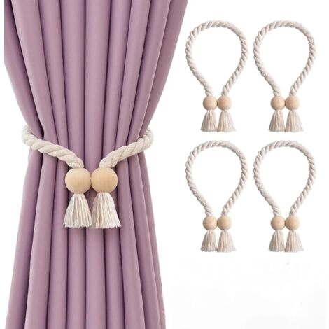 Lot De 4 Embrasses De Rideaux En Corde De Chanvre – Style Rustique, Couleur Naturelle