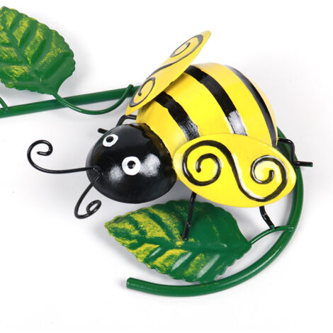 Décoration Murale Abeille En Fer Forgé - 19x13 Cm - Ornement De Jardin Suspendu, Ailes Vertes Réalistes - Pour Clôture, Mur Et Extérieur - 2