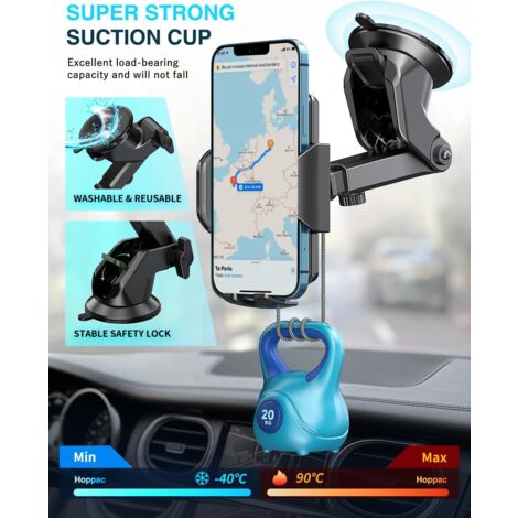 Mohard Support Téléphone Voiture, Super Stable Porte Telephone Voiture Ventouse pour Tableau de Bord & Pare-Brise, Un Bouton de Libération, 360° Rotation Fixe Telephone Voiture pour 4 à 7 Smartphones