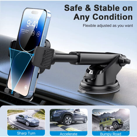 Support Voiture Pour Téléphone SUMKTO - Fixation Tableau De Bord Ou Pare-brise, Rotation 360°, Universel