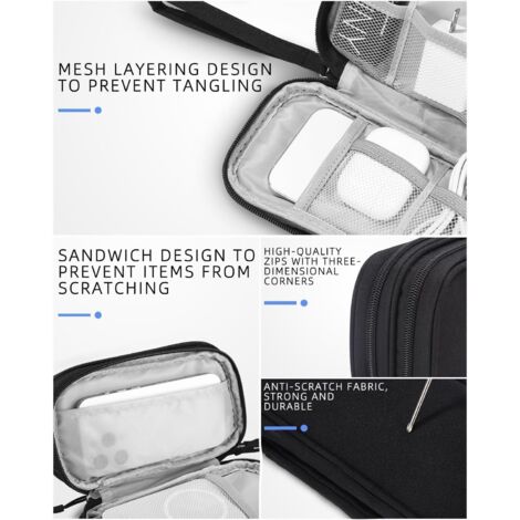 Pochette Voyage Accessoires Tech Sac Organisateur Câbles Cozary - Nylon Robuste 26x19cm - Range Câbles, Chargeurs, Disques Durs - Voyage Bureau étui Protection Disque Dur