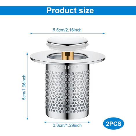 Lot De 2 Crépines De Vidange Anti-Cheveux En Acier Inoxydable – Bouchons Pop -up Avec Filtre, Pour Évier Cuisine, Salle De Bain & Baignoire