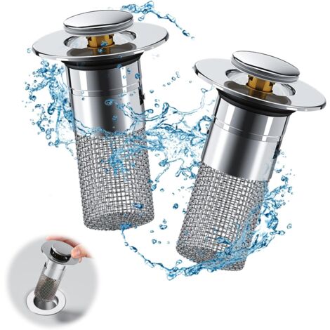 Bouchon Universel Avec Filtre Pour évier & Lavabo - 2 Pièces En Acier Inox 304 - 34 à 40 Mm - Stop Bouchons Et Cheveux !