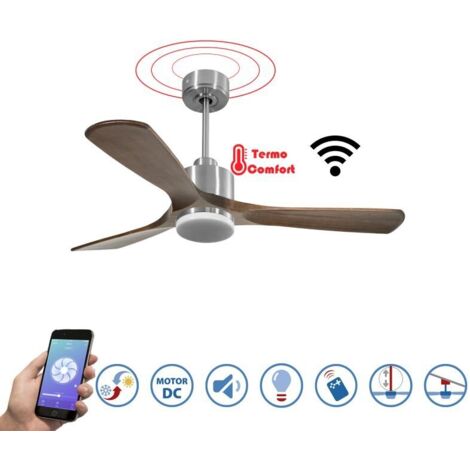 Modulo Slim - Super destratificateur et ventilateur DC 132 cm chrome avec lumière pales bois sombre idéal 26 à 40 m² (1/5)