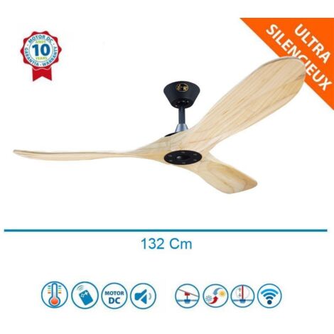 Ventilateur de plafond Géronimo, super destratificateur,moteur DC, 132 Cm design, boiter noir pales claires, wifi thermostat. (1/5)
