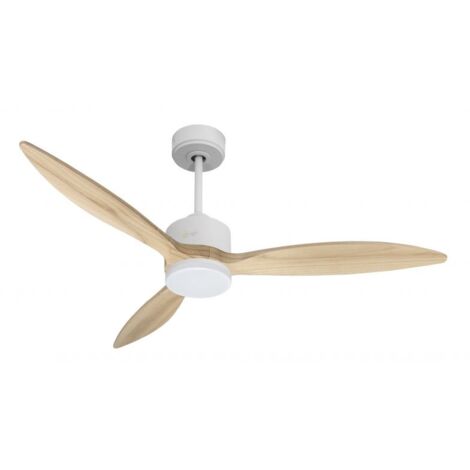 Modulo slim - Super destratificateur et ventilateur DC 132 cm Blanc pales bois clair avec Lumière 25 à 35 m² (1/5)