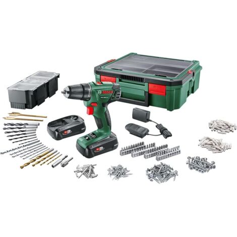 Trapano a batteria PSR 1800 LI-2 BOSCH + 2 batterie 1,5Ah + scatola di sistema + 241 accessori - 06039A310S