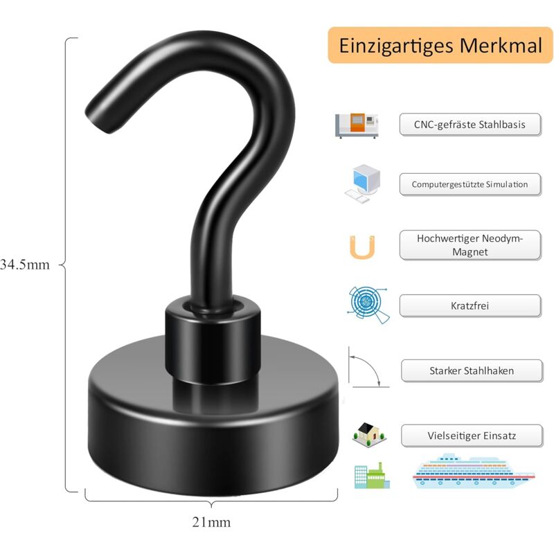 6 Pezzi Grandi Ganci Magnetici, 1 Kg 7,1 Cm Di Lunghezza Ganci