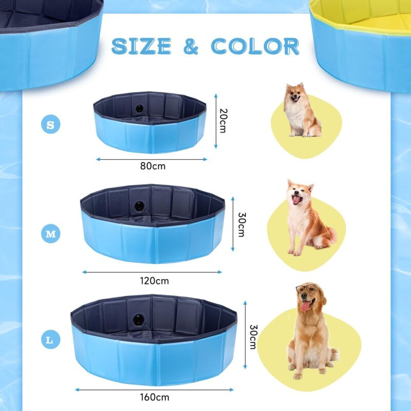 PawHut Piscina Rigida per Cani Taglia Grande Superiore a 65kg in Plastica Dura e Antiscivolo per Giardino o Interni, Blu Diametro 140x30cm