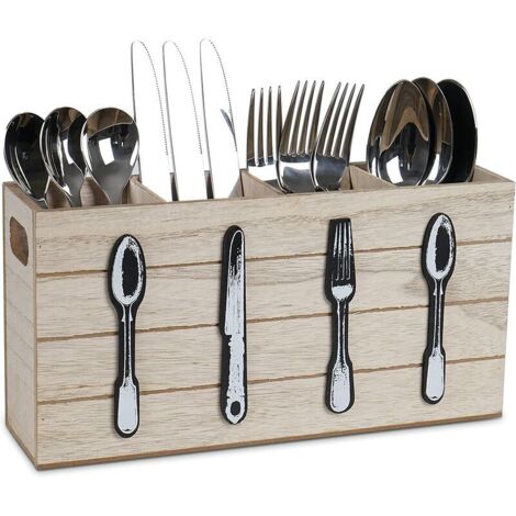 APS Table Caddy Country Style Portaposate In Legno Con Anelli Acciaio Inox - Ø 11,5 Cm, H 14 Cm, 0,7 L - Marrone - 2
