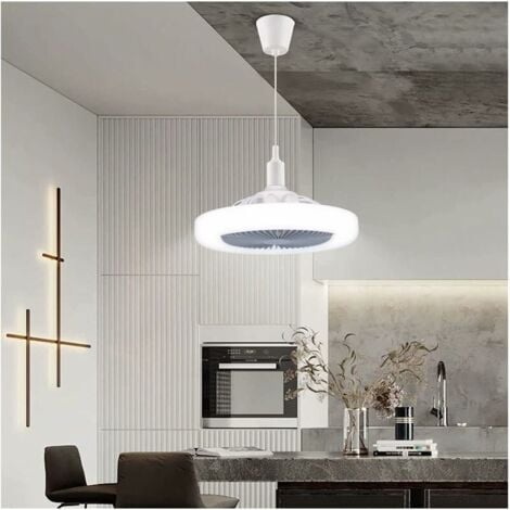 Ventilador de techo con luz, E27, 12 W, pequeño y silencioso, luz LED regulable para dormitorio, cocina y oficina. Luz tricolor regulable + ventilador ajustable de 3 velocidades.