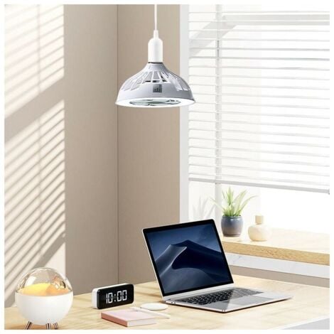 Ventilador de techo con luz, E27, 12 W, pequeño y silencioso, luz LED regulable para dormitorio, cocina y oficina. Luz tricolor regulable + ventilador ajustable de 3 velocidades.