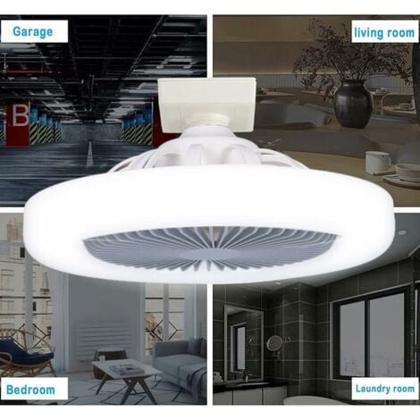 Ventilador de techo con luz, E27, 12 W, pequeño y silencioso, luz LED regulable para dormitorio, cocina y oficina. Luz tricolor regulable + ventilador ajustable de 3 velocidades.