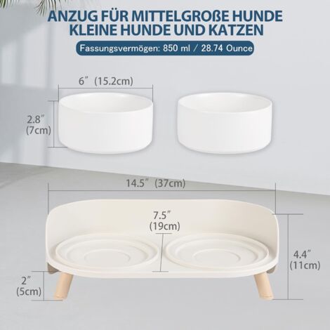 Futternapf Hund Keramik Hundenapf Erhht - Spritzsicherer Hundenpfe mit  Stnder - Doppel Napf Katze Fressnapf Hund - Futter Wasser Napfset fr  Kleine bis Mittlere Hunde und Groe Katzen - 850ml x 2 H