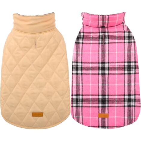 Hundemantel Winter, Hundejacke für Grosse Hunde, Große Hundemantel Fleece Wasserdicht und Warm, Outdoor Hundemantel mit Geschirr Loch Karierte Wendejacke, 2XL (1/5)