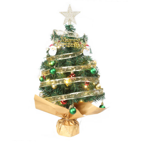 24 Zoll beleuchteter knstlicher Mini-Weihnachtsbaum, kleiner Weihnachtsbaum  fr den Tisch mit Ornamenten und 30 warmen Lichtern, batteriebetrieben und  mit Papier umwickelter Unterlage fr die Weihnac