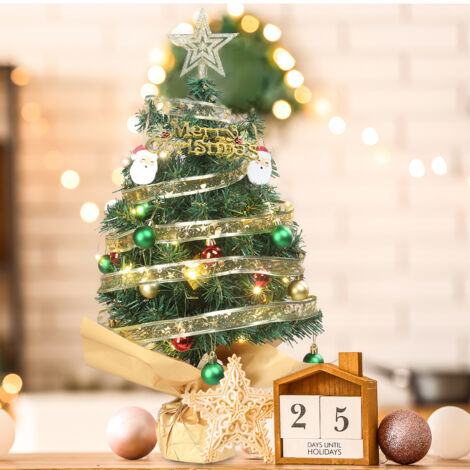 24 Zoll beleuchteter knstlicher Mini-Weihnachtsbaum, kleiner Weihnachtsbaum  fr den Tisch mit Ornamenten und 30 warmen Lichtern, batteriebetrieben und  mit Papier umwickelter Unterlage fr die Weihnac