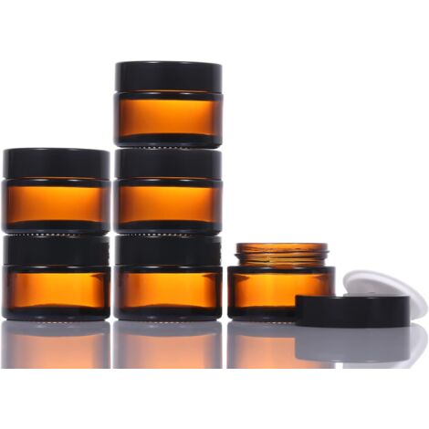 6 Stück Braunglas Leer Dosen,30ml Kosmetikbehälter Salbentiegel Nachfüllbare Reisetöpfe,Kleine Gläser Probentöpfe mit Schwarzen Deckeln für Kosmetik,Lotion,Cremes,Mini-Kerzen (1/5)