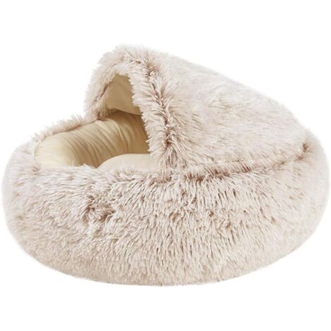 Katzenhöhle Katzenbett Halbgeschlossenes Hundebett Haustierbett mit Bezug Bett Runde weiche Plüschhöhle Kuschelhöhle für Hunde und Katzen (Braun, Durchmesser 40 cm) (1/5)